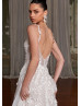 Beaded Ivory 3D Leaf Lace Tulle Romantic Wedding Dress